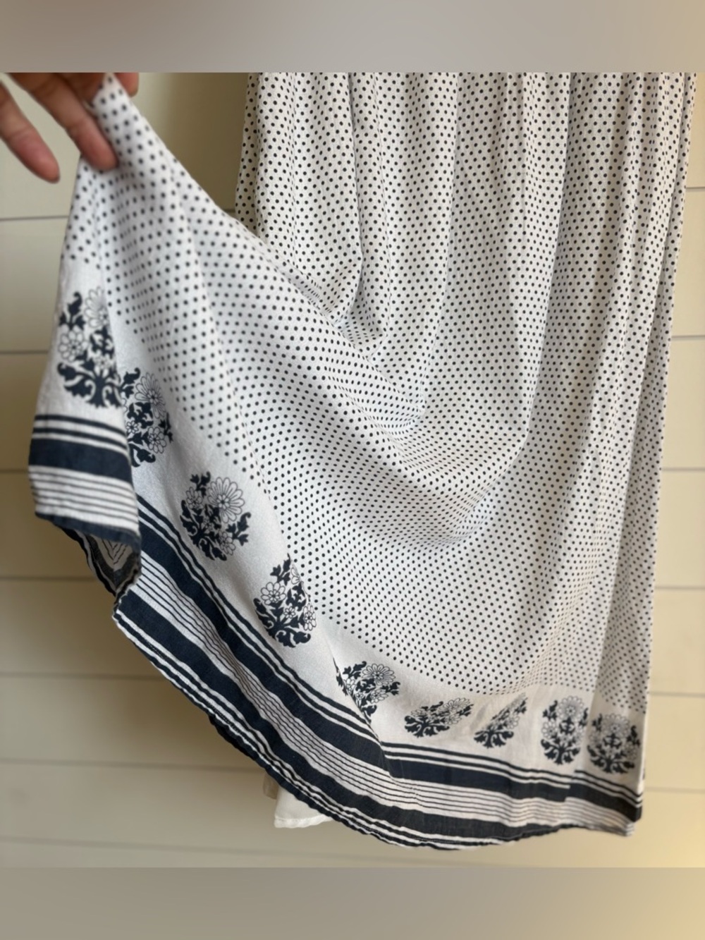 Lucky Brand Peasant-Style Polka-Dot Dress w Decorative Border & Elastic Waist(S) - Picture 8 of 15